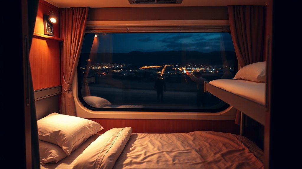 Intérieur d'une couchette dans un train de nuit européen