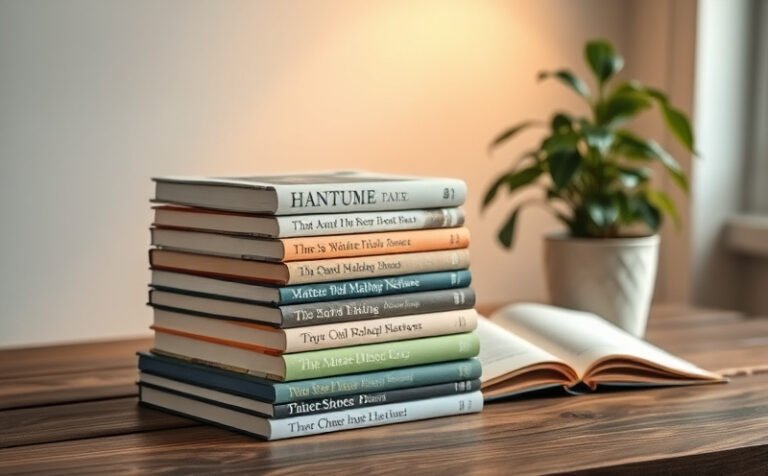 Pile de livres sur une table à côté d’un carnet ouvert
