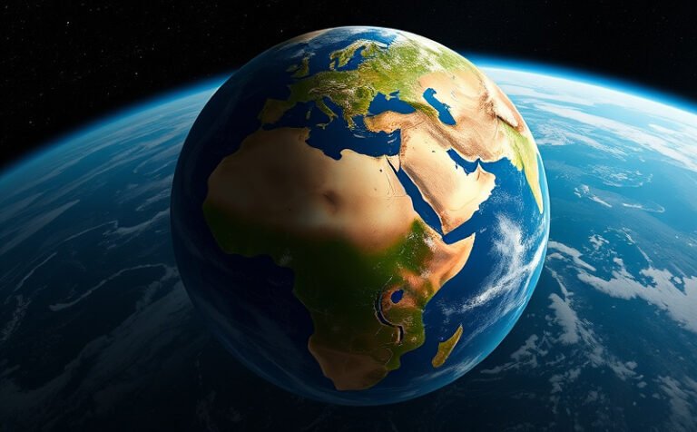 Planète Terre vue depuis l’espace, éclairée sur l’Europe et l’Afrique