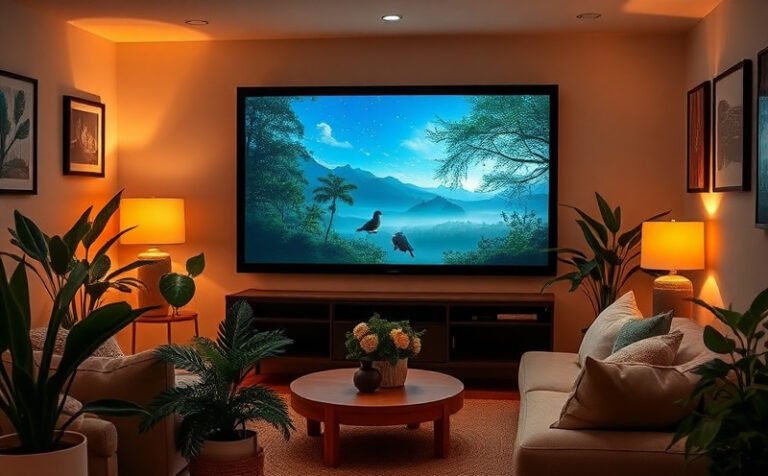 Documentaire sur la nature diffusé sur un téléviseur dans un salon