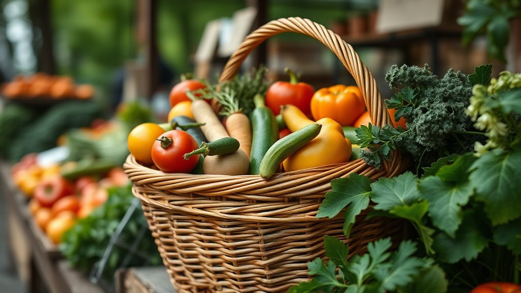 Panier de légumes de saison achetés au marché en France