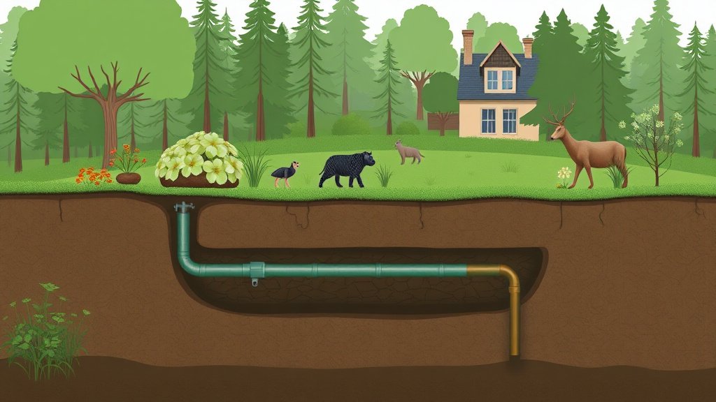 Schéma de captage géothermique horizontal enterré dans un jardin
