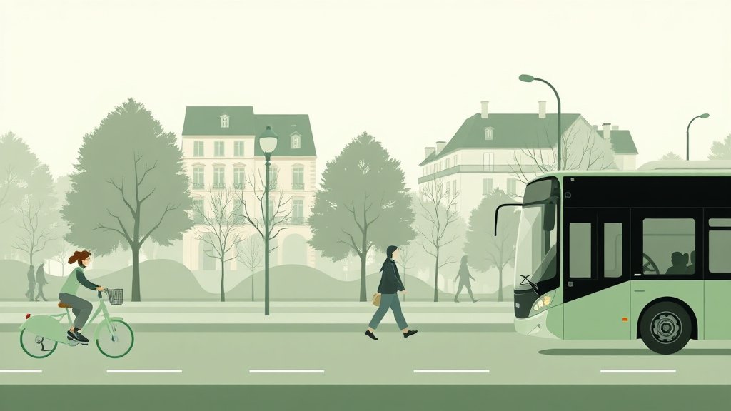 Panorama de différents modes de mobilité douce: vélo, trottinette, marche