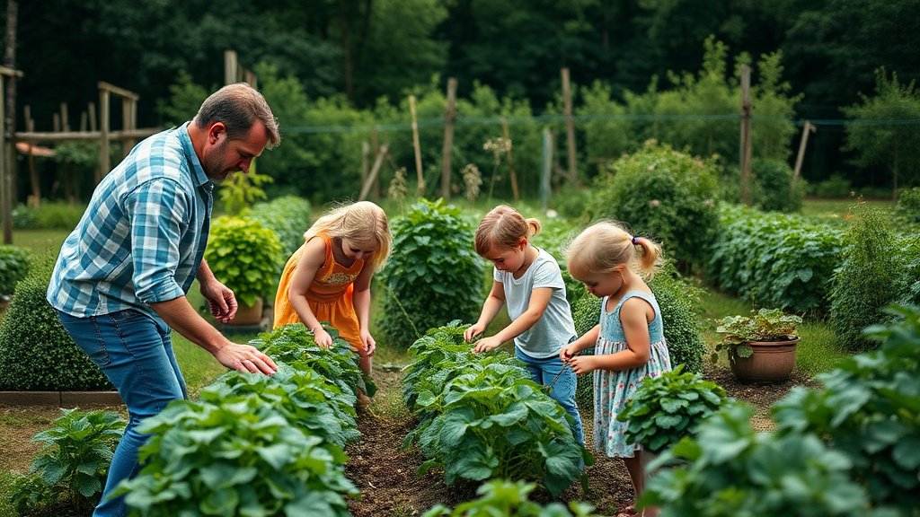 Enfants participant à un potager familial en permaculture
