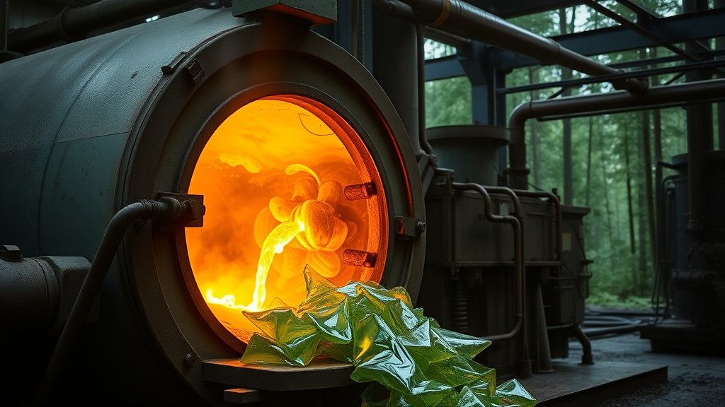 Four de refonte du verre dans une usine de recyclage