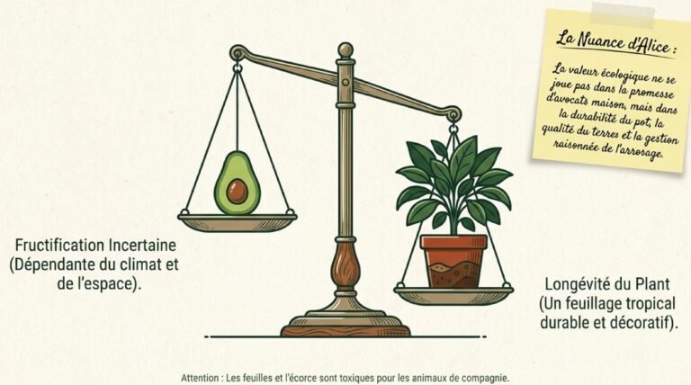 Illustration comparant fructification et longévité d’un avocatier en pot
