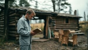 Professionnel de santé observant un lieu isolé en pleine nature, dans une ambiance calme et documentaire