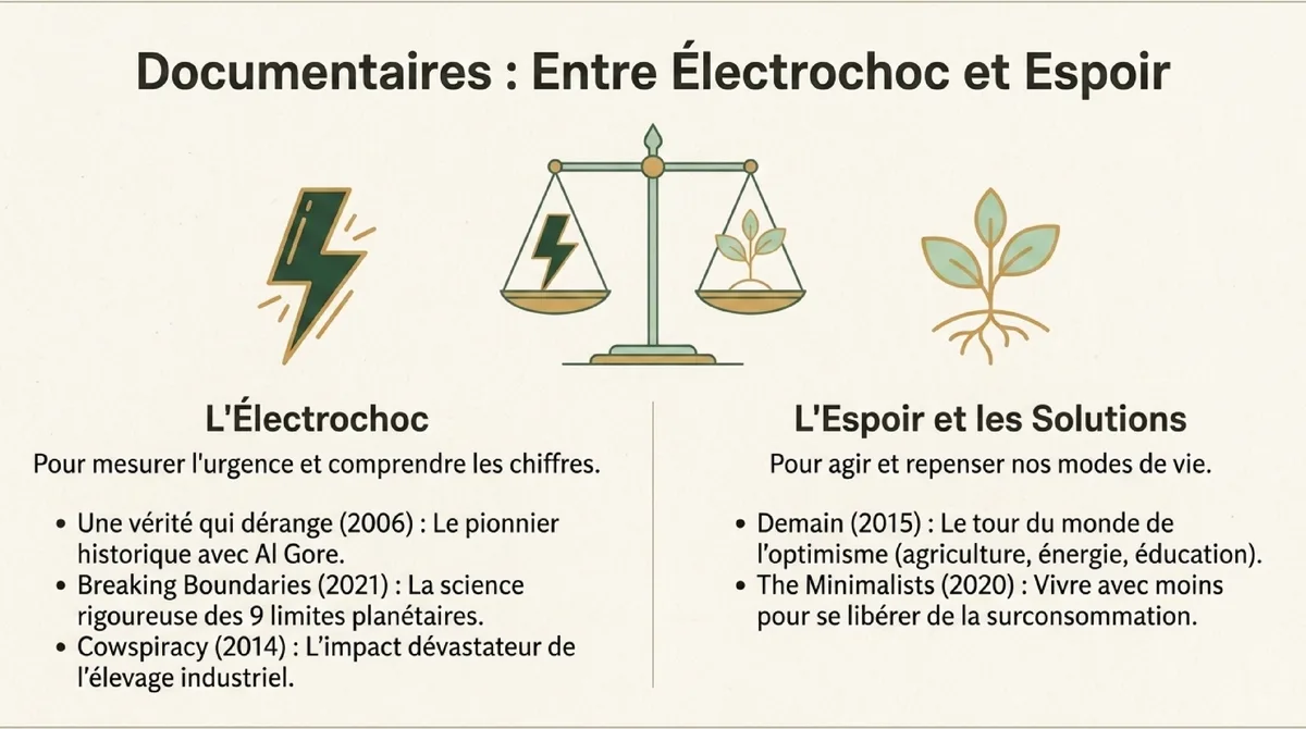 Infographie Trois gestes concrets sur les films incontournables sur le climat et l'environnement