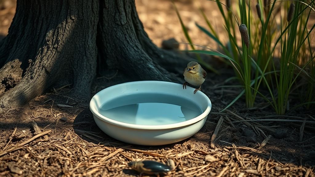 Point d’eau peu profond au pied d’un arbre pour aider la faune sauvage pendant la chaleur
