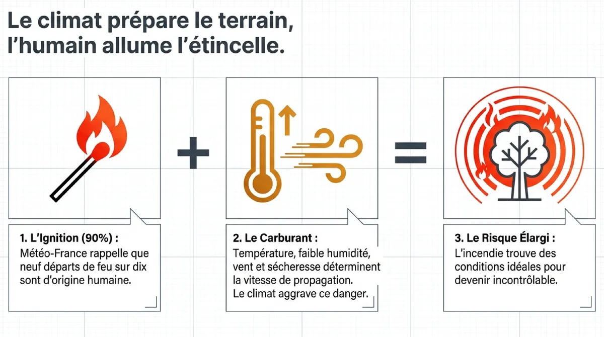 Rôle des activités humaines, de la chaleur, du vent et de la sécheresse dans les incendies