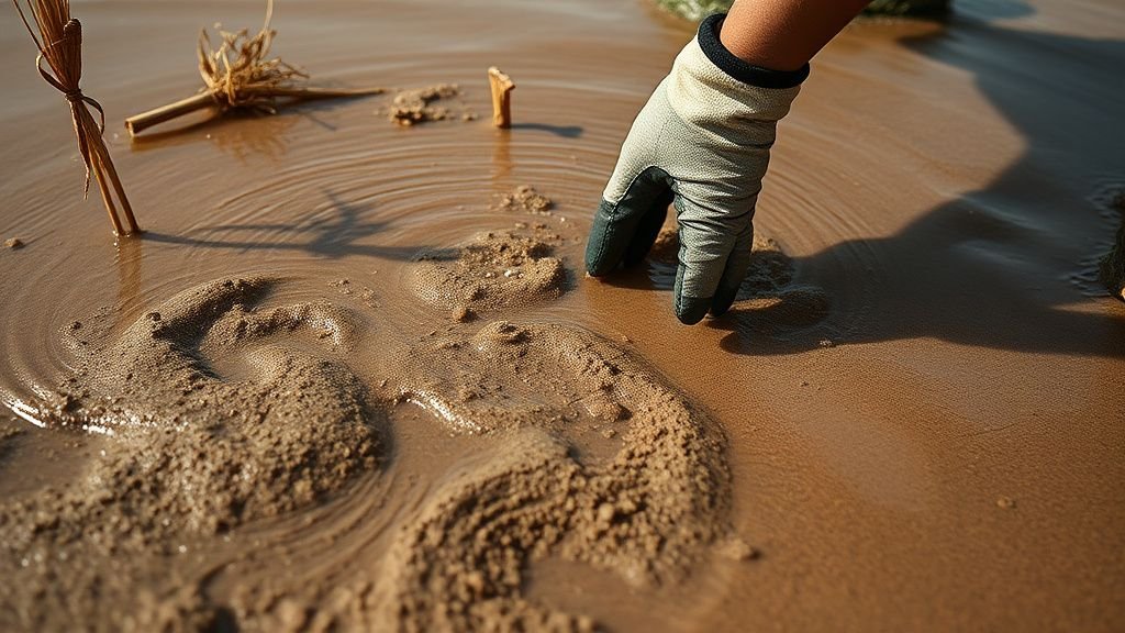 Eau peu profonde et berges vaseuses observées lors d’un prélèvement environnemental