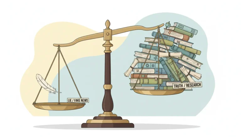 Balance illustrant l’effort asymétrique entre une fausse information et sa réfutation