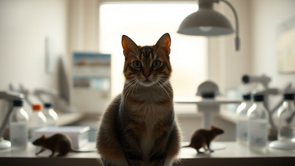 Chat observé dans un intérieur sobre, avec une ambiance documentaire et des matières naturelles