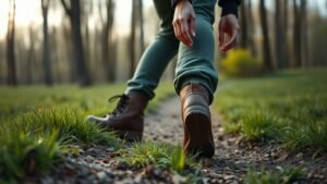 Personne en lisière de forêt vérifiant ses vêtements après une marche en nature