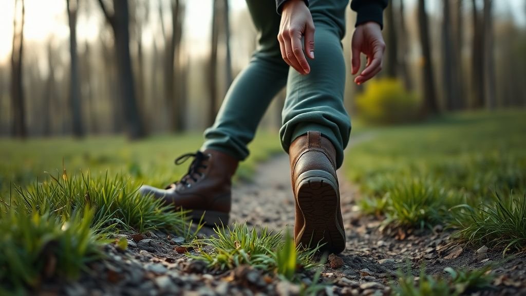 Personne en lisière de forêt vérifiant ses vêtements après une marche en nature