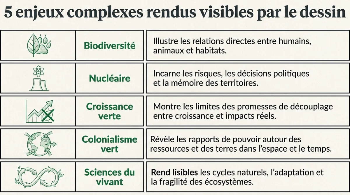 Infographie Sept thèmes écologiques qui se prêtent bien à la BD