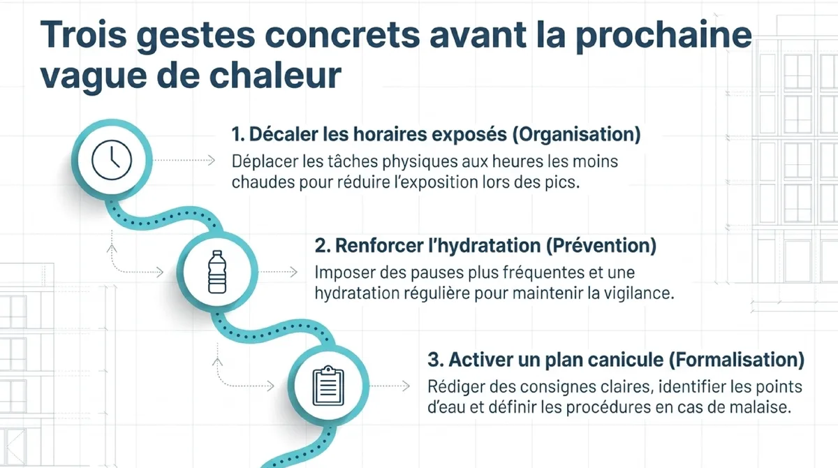 Infographie Trois gestes concrets pour mieux gérer la chaleur dans un lieu de sport