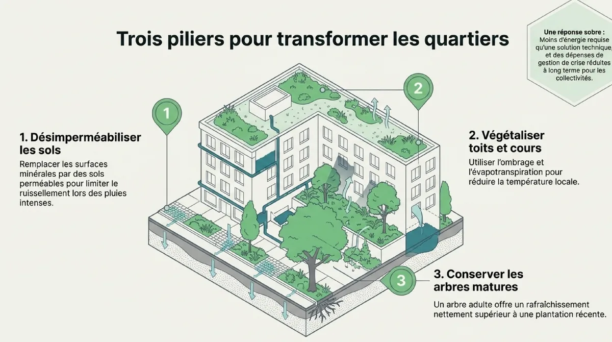 Infographie Trois gestes concrets pour renforcer une ville éponge