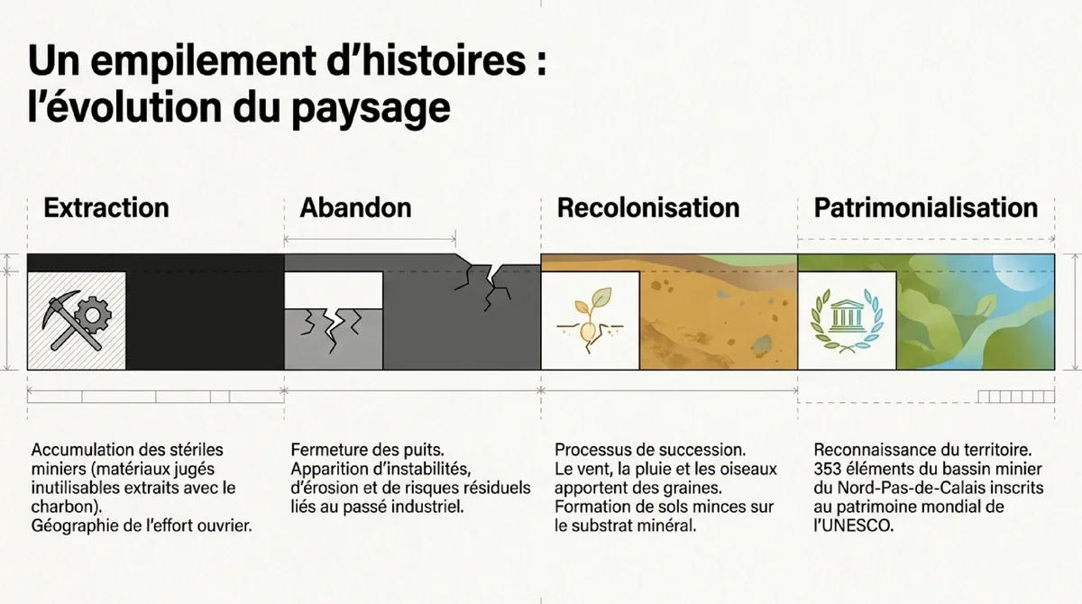 Infographie Des montagnes de déchets devenues milieux de vie