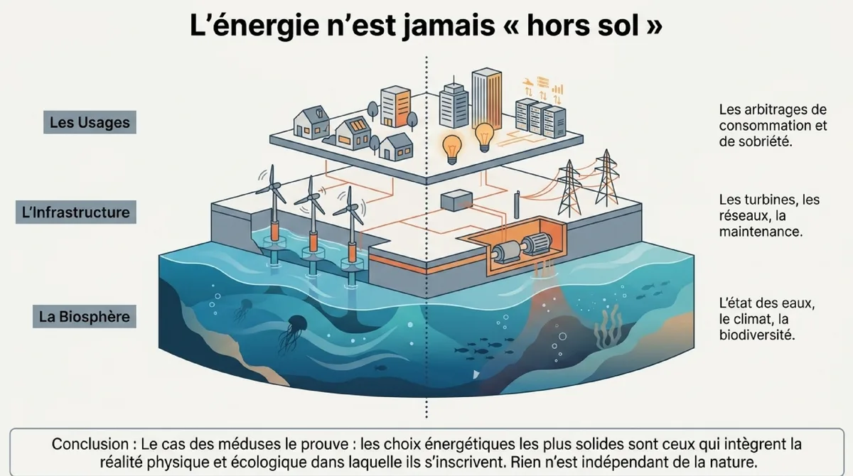 Infographie Nucléaire, climat et biodiversité : les dépendances croisées
