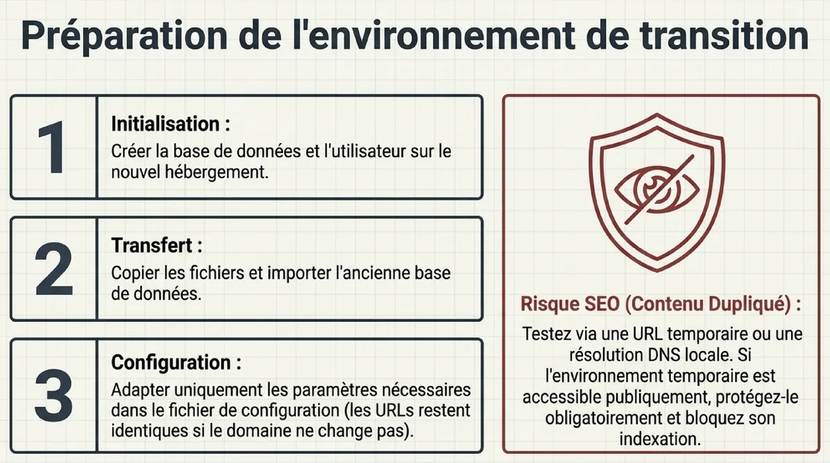 Infographie 3. Préparer le nouveau WordPress sans toucher au domaine
