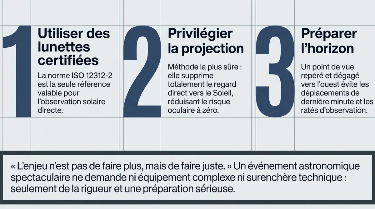 Infographie Trois gestes concrets pour observer une éclipse solaire