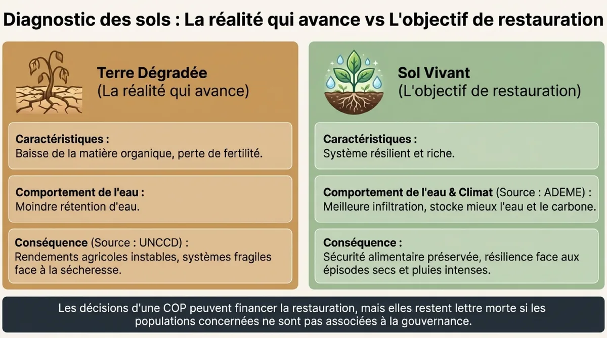 Infographie Sécheresse, sols et pouvoir : le cœur du sujet