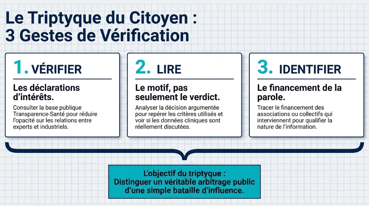 Infographie Trois gestes concrets pour mieux lire un dossier de santé publique