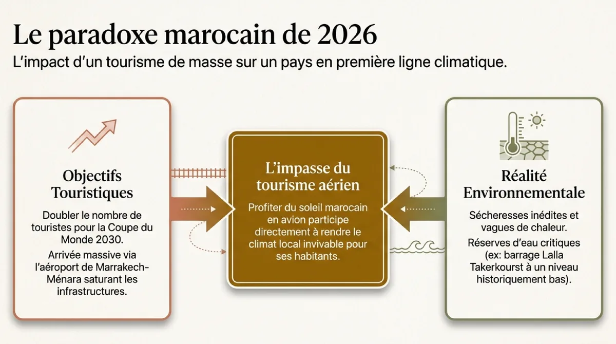 Infographie Le défi climatique du Maroc et l'urgence de voyager autrement en 2026