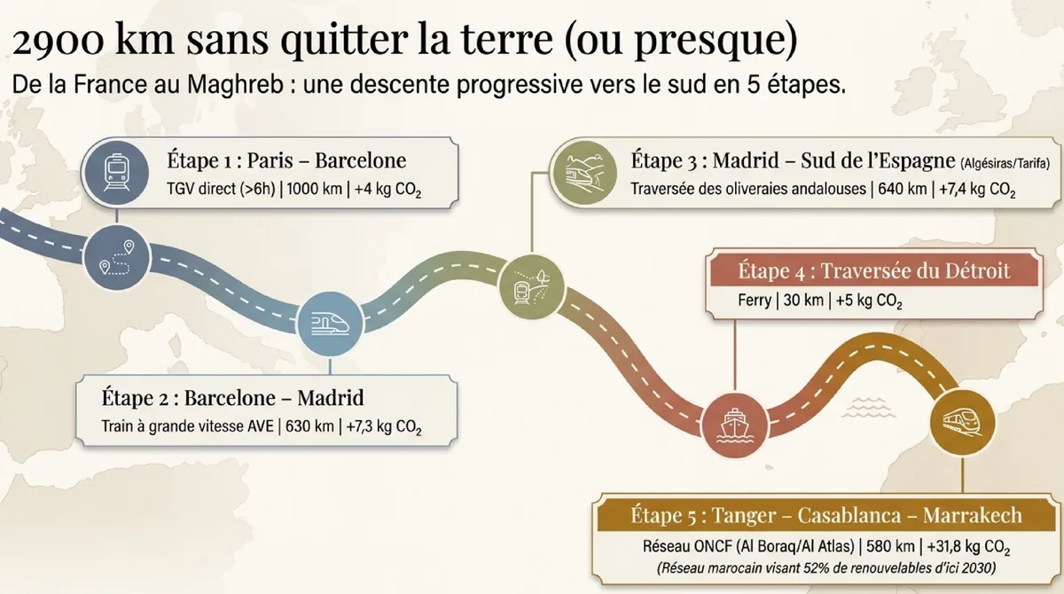 Infographie L'itinéraire ferroviaire de la France au Maghreb : mode d'emploi