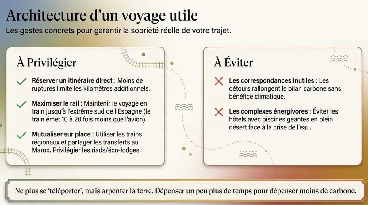 Infographie Trois gestes concrets pour un voyage au Maroc en train écolo