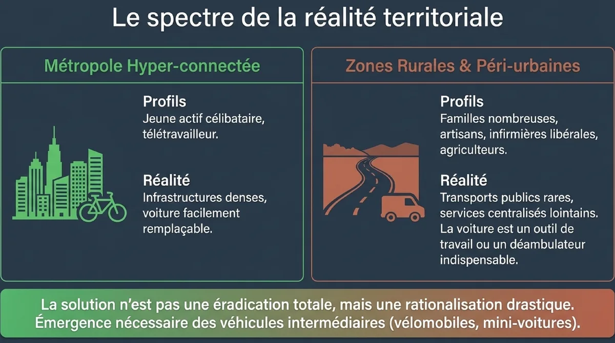 Infographie Les défis de la mobilité durable face à la réalité rurale et familiale
