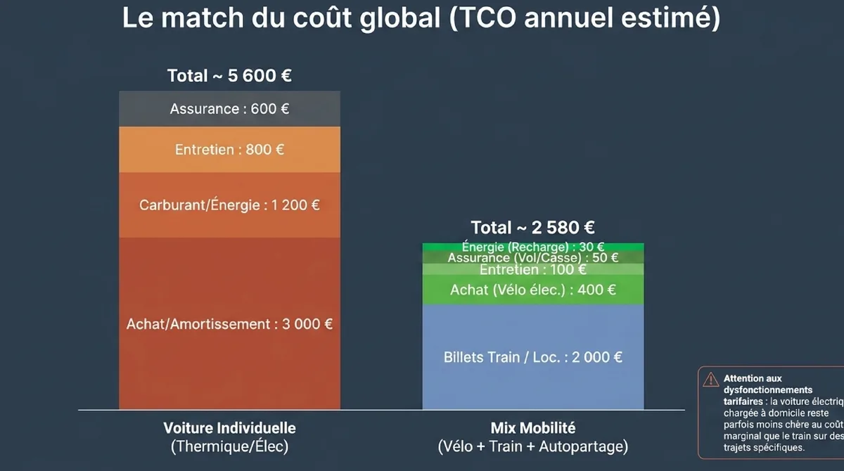 Infographie Analyse économique : Coût de la voiture vs Transports alternatifs