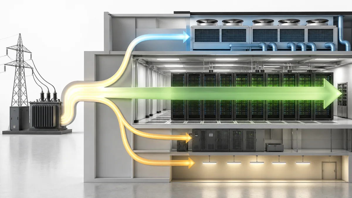 Répartition de l’énergie d’un data center entre serveurs, refroidissement et fonctions auxiliaires