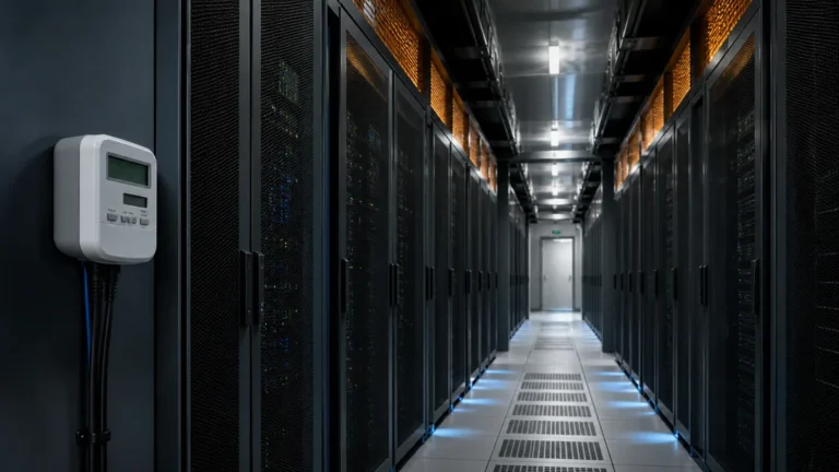 Allée de serveurs dans un data center optimisé pour l’efficacité énergétique