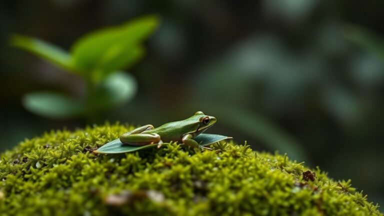 Petite rainette verte posée sur une feuille humide dans une forêt tropicale