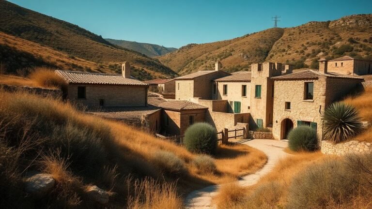 Hameau forestier abandonné en Provence, envahi par la végétation sous une lumière estivale