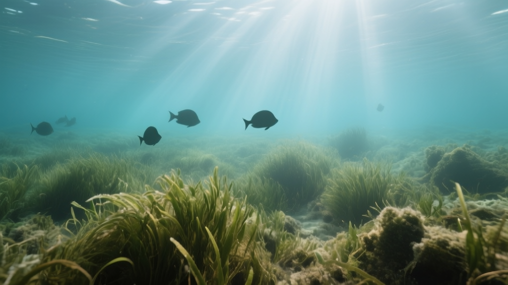 Herbier sous-marin méditerranéen avec poissons dans une lumière naturelle
